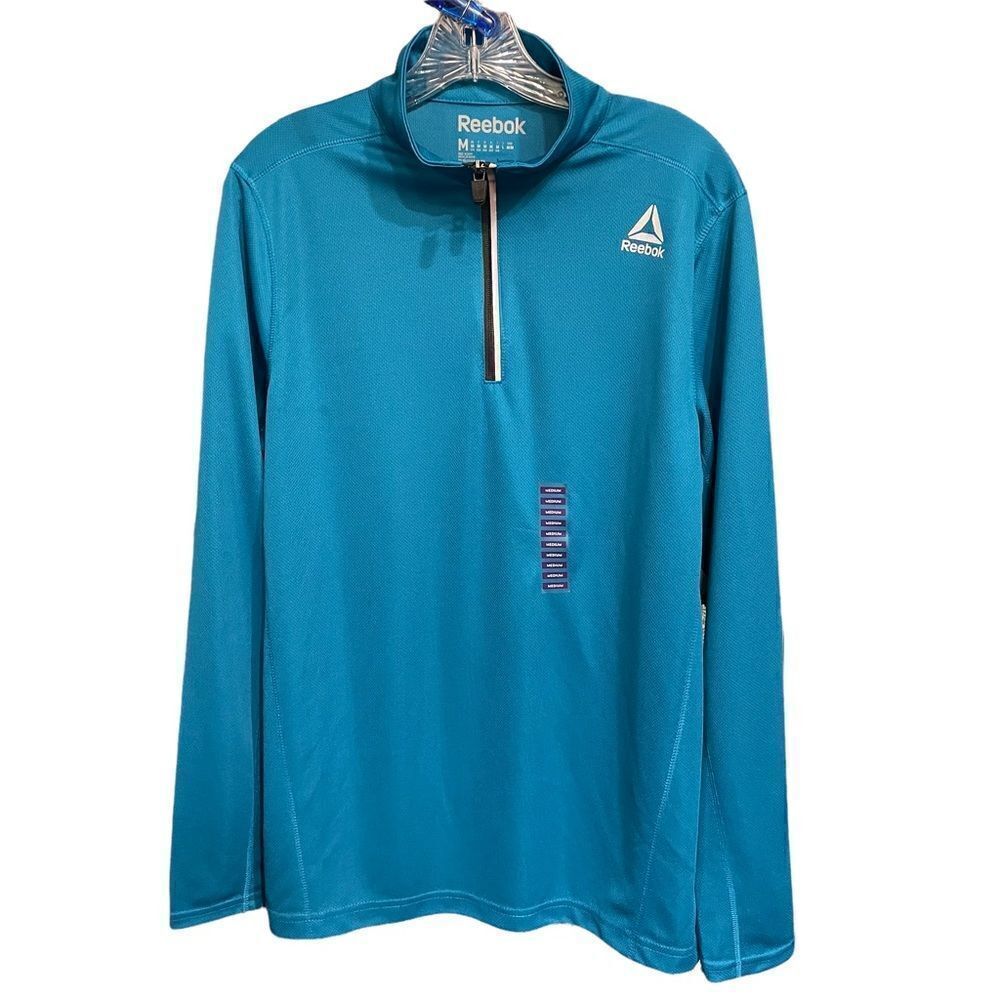 REEBOK Track Jacket 1/4 Zip Long Sleeve Pullover Mock Neck Blue Mens M